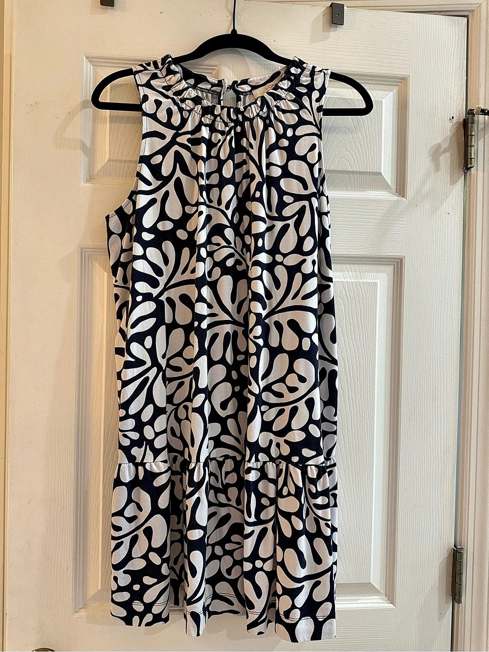 Loft Abstract Print Midi Dress in Black & Cream Like New